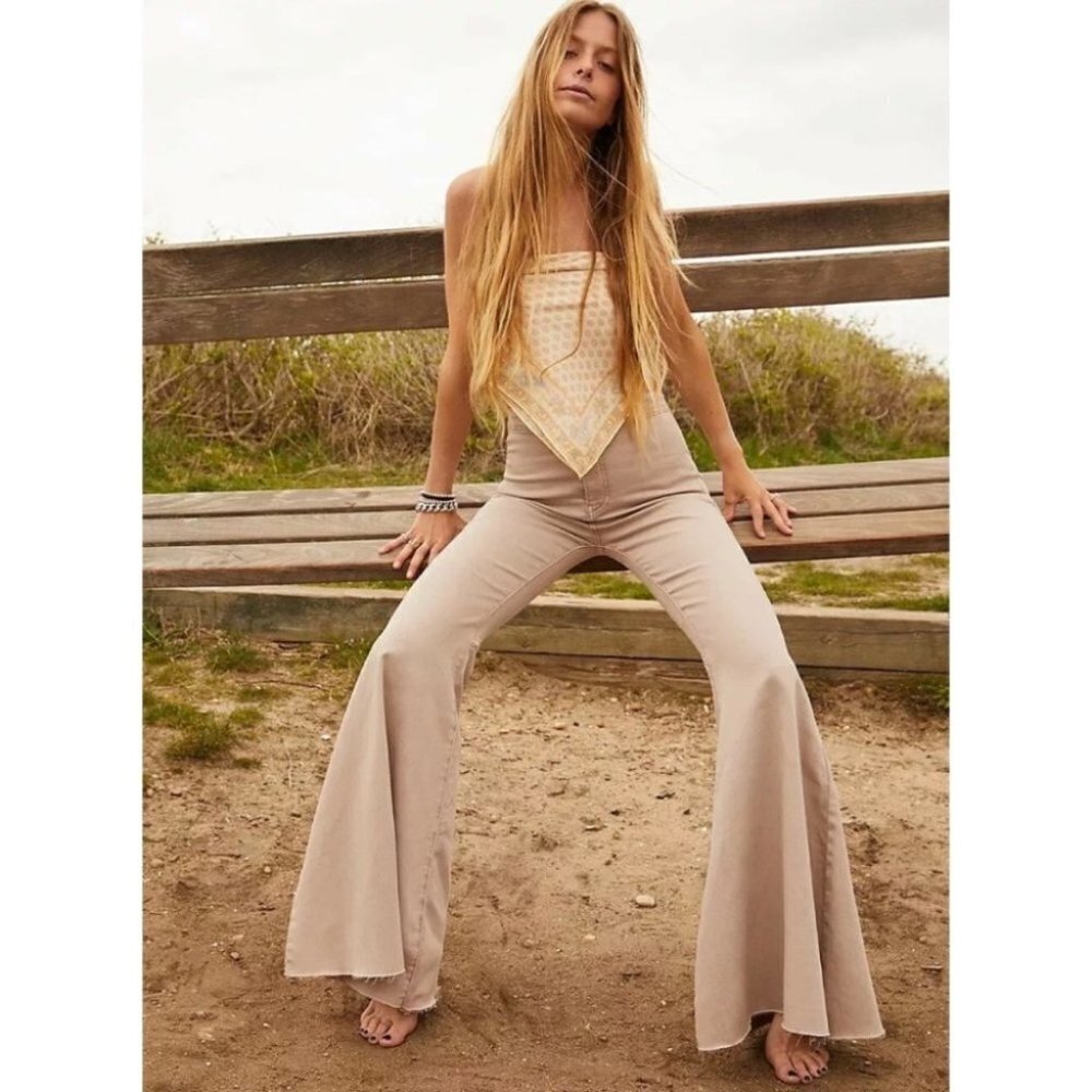 NWT Free People Just Float On Flare Jeans Tan 28